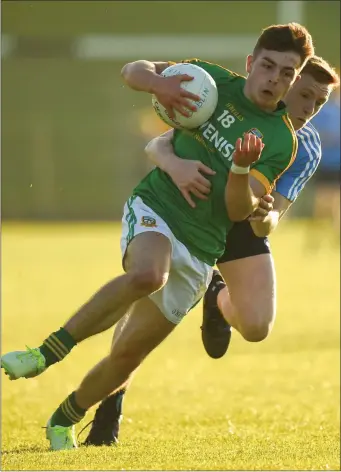  ??  ?? Conor O’Brien gets out in front of Dublin’s Josh Bannon during last Wednesday’s Leinster MFC clash.