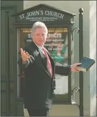  ?? (File Photo/AP/Ron Edmonds) ?? President Bill Clinton leaves St. John’s Church on March 24, 1996, after attending services in Washington. Clinton attended without first lady Hillary Rodham Clinton, who was on an eightday goodwill tour through Europe.