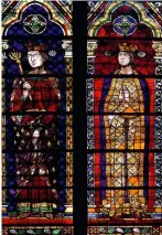  ?? ?? Vitrail du xixe siècle de la basilique Saint-Denis : à gauche, le roi Louis VIII (1223-1226) et, à droite, son épouse Blanche de Castille.