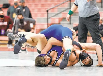  ?? DAVID GARRETT / SPECIAL TO THE MORNING CALL ?? Bangor’s Jared Reto wrestle Nazareth’s Ryan Fairchild in the 160 lb. semis at the District 11 3A wrestling tournament held at Parkland High School Saturday.