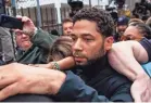  ?? TANNEN MAURY/EPA-EFE ?? “Empire” actor Jussie Smollett emerges from the Cook County Court complex in Chicago after posting 10 percent of a $100,000 bond.