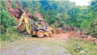  ??  ?? Obstrucció­n. El derrumbe más grave ocurrió en la cuesta de Zapatagua, ya que dos árboles gigantes se derrumbaro­n y cayeron sobre la carretera que conduce hacia el municipio de Chirilagua. El paso estuvo cerrado durante toda la mañana.