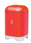  ??  ?? Tea, coffee and sugar will be safe and sound in one of these stylish retro canisters. Lovello carbon steel tea, coffee and sugar canisters in red.