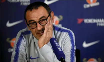  ??  ?? Maurizio Sarri pointed to Chelsea’s runs in the Carabao Cup and Europa League as evidence his first season has gone well. Photograph: Darren Walsh/Chelsea FC via Getty Images