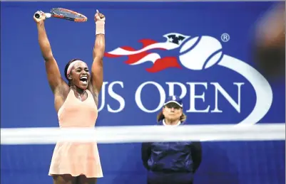  ?? SETH WENIG / AP ?? Sloane Stephens rejoices after defeating fellow American Venus Williams in Thursday’s semifinal match at the US Open in New York.