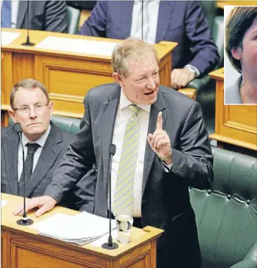  ?? Photos: FAIRFAX NZ ?? Fateful day: Nick Smith announces his resignatio­n in Parliament last year. Inset: Bronwyn Pullar, the former friend he wrote a letter of support for.