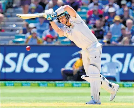  ??  ?? Australia’s Steve Smith plays a shot on the first day of the second Test against New Zealand at the MCG in Melbourne on Thursday.
AFP