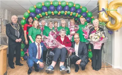  ??  ?? Top Row: Mayor of Maesteg Idris Williams (far left), Bryn Celyn general manager Mary Richard, long-serving team members, Mayoress Sally Williams (far right). Bottom Row: managing director of Hallmark Care Homes Avnish Goyal, resident, director of...