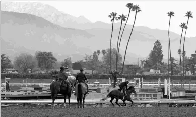  ?? BARBARA D. LIVINGSTON ?? Only galloping and jogging was permitted on the Santa Anita main track Monday, but officials said workouts likely would be allowed beginning later in the week.