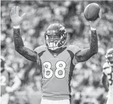  ?? Dean Rutz / TNS ?? Demaryius Thomas, a five-time Pro Bowl selection, has caught 665 career passes for 9,055 yards and 60 touchdowns.