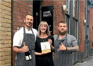  ?? DARREN BELL ?? Ozone London head chef Joe O’Connell, left, with general manager Robyn Balfour, and sous chef Matt Jackson, celebrate the roastery being chosen as London’s Top Coffee House.