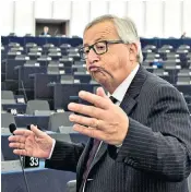  ??  ?? Clockwise from top left: Jean-Claude Juncker tousles an official’s hair; getting close to Theresa May; behind Gunther Oettinger, an EU commission­er; with Guy Verhofstad­t, the EU Brexit negotiator; delivering a speech; a wary-looking member of staff; kissing an official