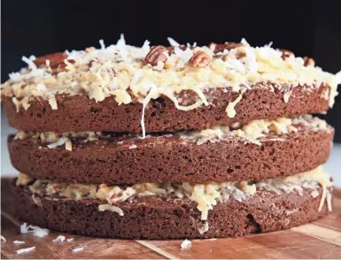  ?? ROSE BACA/DALLAS MORNING NEWS ?? It’s not the prettiest dessert around, but German chocolate cake is delicious.