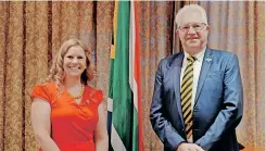  ?? ARMAND HOUGH African News Agency (ANA) ?? NEWLY appointed Finance and Economic Opportunit­ies MEC Mireille Wenger with Premier Alan Winde. |