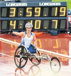  ??  ?? On the track Meggan competed at the Commonweal­th Games Para-Sports in Glasgow in 2014