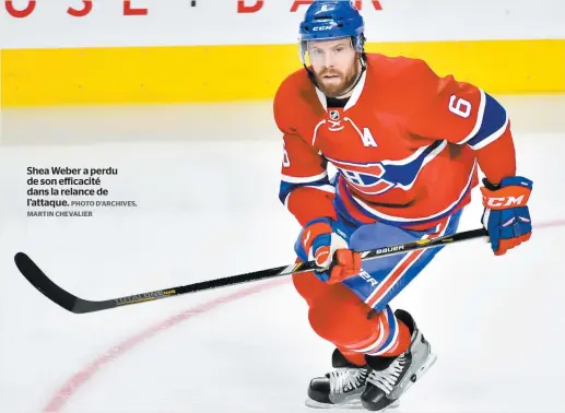  ?? PHOTO D’ARCHIVES, MARTIN CHEVALIER ?? Shea Weber a perdu de son efficacité dans la relance de l’attaque.