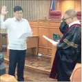  ??  ?? EMILIO B. Aquino is sworn in as new Securities and Exchange Commission (SEC) chairman in this photo the SEC sent to reporters via Viber.