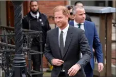  ?? KIRSTY WIGGLESWOR­TH — THE ASSOCIATED PRESS FILE ?? Britain’s Prince Harry leaves the Royal Courts Of Justice in London on March 30, 2023.