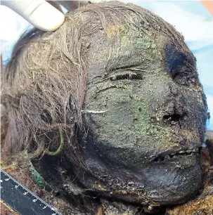  ??  ?? Haunting: The head was mummified by copper in the permafrost soil