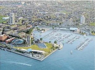  ?? IMAGE COURTESY OF WATERFRONT SHORES ?? Artists’ rendering of Waterfront Shores’ Pier 8 developmen­t proposal.