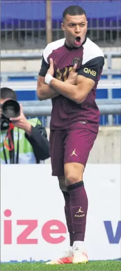  ??  ?? Mbappé celebra un gol con el PSG durante esta temporada.