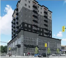  ??  ?? Baydo Developmen­t Corporatio­n is planning this nine-storey apartment building (seen here in an artist’s rendering) with retail on the bottom floor at the corner of Broadway Avenue and Main Street at the former site of the Royal Bank in Saskatoon.