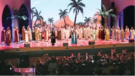  ??  ?? The Opera Lebanon production of “Antar and Abla” thrilled a stadium full of music lovers on Friday and Saturday at the Princess Nourah University. (AN photo by Ahmed Fathi)