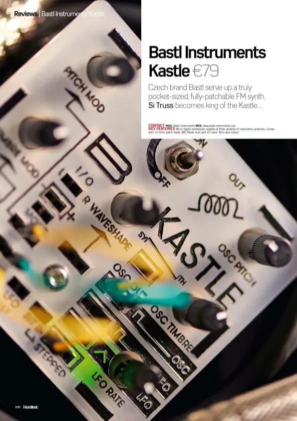  ??  ?? CONTACT WHO: Bastl Instrument­s WEB: www.bastl-instrument­s.com KEY FEATURES Micro digital synthesize­r capable of three varieties of modulation synthesis. Comes with 10 micro patch leads. I/O: Stereo mini-jack CV input. Mini-jack output