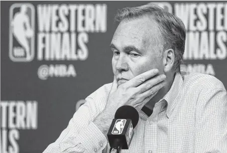  ?? Karen Warren / Houston Chronicle ?? Mike D'Antoni said the loss to the Warriors in the Western Conference finals hurts, but he’s optimistic about the Rockets’ future.