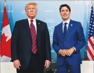  ?? CP PHOTO ?? U.S. President Donald Trump meets with Canadian Prime Minister Justin Trudeau at the G-7 summit, Friday.