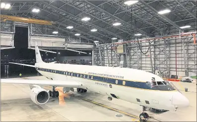  ?? COURTESY NASA ?? An overall view of the retro-fitted DC-8 aircraft, which carries aloft equipment utilized by researcher­s participar­ting in the ATom.