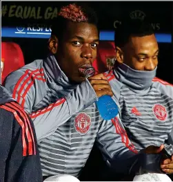  ??  ?? Watching brief: Pogba began the match on the bench, but came on (right) after Herrera’s injury