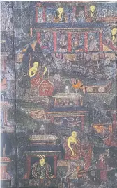  ??  ?? Wall mural depicting the Jataka Tales concerning the past lives of Lord Buddha.