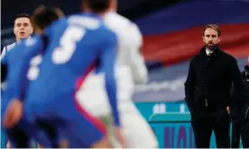  ??  ?? Gareth Southgate watches on during England’s World Cup qualifying win against San Marino. Photograph: Adrian Dennis/Reuters