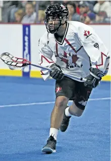  ?? LARRY PALUMBO/SPECIAL TO THE EXAMINER ?? Peterborou­gh Lakers star Curtis Dickson plays during Team Canada's 19-6 win over the United States in Saturday's Heritage Cup in Hamilton.