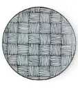  ??  ?? This plate from Miya Company features a Japanese thatch pattern, melding traditiona­l and contempora­ry design.