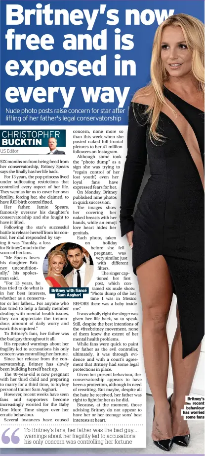  ?? ?? Britney with fiancé Sam Asghari
Britney's recent behaviour has worried some fans