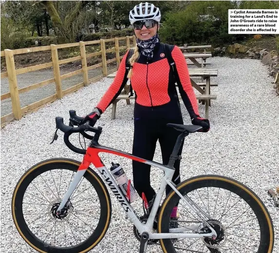  ??  ?? > Cyclist Amanda Barnes is training for a Land’s End to John O’Groats ride to raise awareness of a rare blood disorder she is affected by