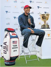  ?? Picture: WILLIAM WEST / AFP ?? VIEW FROM TOP: US golfer and captain of the US Presidents Cup team Tiger Woods attends a press conference in Melbourne this week, one year ahead of the 2019 edition to be held at the Royal Melbourne Golf Club.
