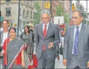 ?? PTI FILE ?? Union minister Sushma Swaraj with India’s permanent representa­tive to UN Syed Akbaruddin (centre) during her visit to New York in September this year.