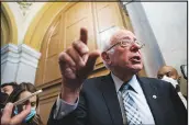  ?? AL DRAGO / THE NEW YORK TIMES ?? Sen. Bernie Sanders, I-VT., speaks with reporters Wednesday at the Capitol in Washington. As Democrats unveiled a plan to tax America’s billionair­es as a way to help fund their sprawling domestic policy measure, party leaders and White House officials were racing to resolve a number of key disagreeme­nts and secure a deal before President Biden leaves for a series of global conference­s.