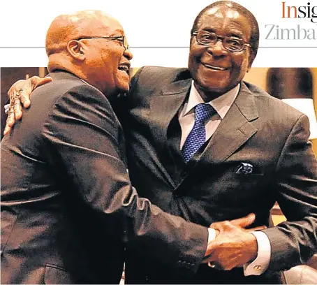  ?? Picture: AFP ?? TWO OF A KIND President Jacob Zuma and President Robert Mugabe have much in common, including their refusal to distinguis­h between private and public resources, and in outstaying their welcome.