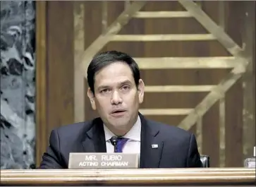  ?? Joe Raedle Pool Photo ?? SEN. MARCO RUBIO (R-Fla.) said trying former President Trump in the Senate would be “counterpro­ductive.” Other Republican senators have also argued that a trial is pointless now that Trump is out of office.