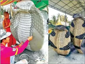  ?? SUPPLIED ?? Synath transition­ed from painter to sculptor with help from his father. Etching each scale in cement is a time-consuming task which requires great skill and patience.