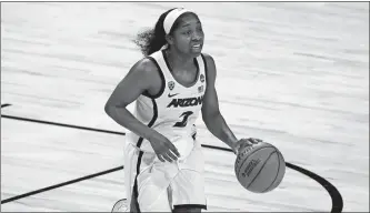  ?? ERIC GAY/AP PHOTO ?? Arizona guard Aari McDonald, who has scored 30 or more points in the last two games to deliver the Wildcats to their first NCAA Final Four, will certainly have UConn’s attention tonight when the two teams meet in the national semifinals at the Alamodome in San Antonio.