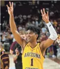  ?? PATRICK BREEN/THE REPUBLIC ?? ASU's Remy Martin celebrates a 74-73 win over Oregon State at Desert Financial Arena in Tempe on Feb. 22.