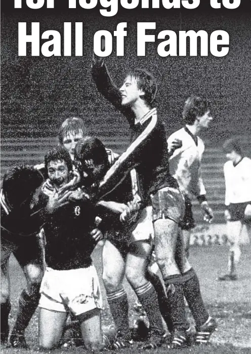  ??  ?? scoring against Ayr United in the League Cup semi-final at Dens in 1980. The Dark Blues went on to win the two-legged tie.