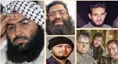  ?? — PTI ?? The combo image shows JeM chief Masood Azhar (left), Omar Farooq, Sameer Ahmad Dar and Adil Ahmad Dar and three other terrorists who were allegedly involved in carrying out the Pulwama terror attack.