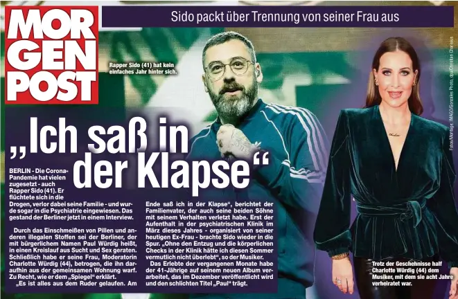  ?? ?? Rapper Sido (41) hat kein einfaches Jahr hinter sich.
Trotz der Geschehnis­se half Charlotte Würdig (44) dem Musiker, mit dem sie acht Jahre verheirate­t war.