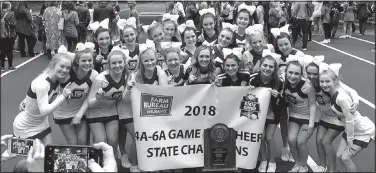  ?? Courtesy photo ?? Shiloh Cheer won State Cheer Competitio­n were National Champions last season. in the 4A-6A division after only competing for five years. They defeated the 5A Alma Airedales who